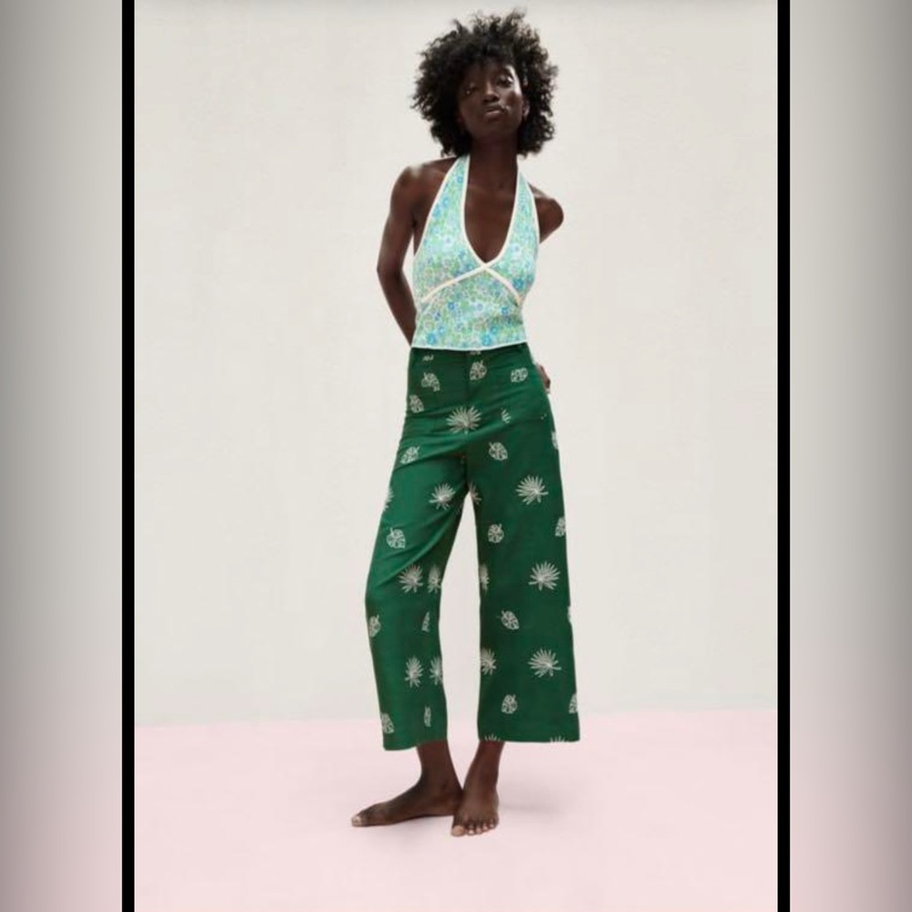Zara Green Patterned Wide Leg Pants